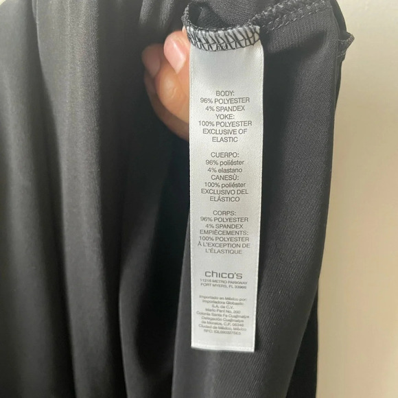 CHICOS Womens  BLACK Tunic STRETCH JERSEY Long Poet SLEEVE TOP SIZE 2 - Picture 4 of 5